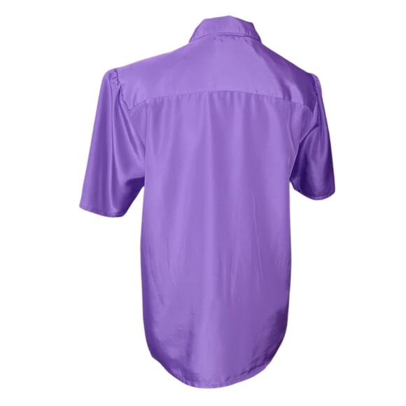 VINTAGE 80s 90s Blouse Top M/L(READ) Purple Tucks Pearlized Buttons Short Sleeve - Picture 5 of 8